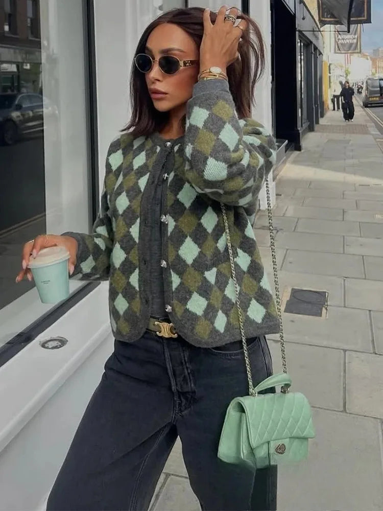 Vintage Argyle Knit Cardigan